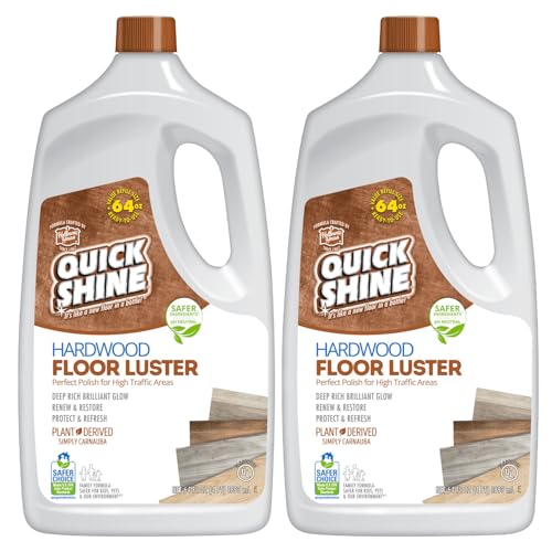 Quick Shine Hardwood Floor Luster-Polish 64oz-2pk Plant-Derived w/Carnauba Safer Choice, No PFAS, pH Neutral Ready to Use Formula w/Anti-Slip Technology Simply Squirt & Spread Made in USA