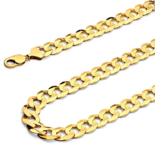 14k REAL Yellow/Two Tone Gold Bevelled Hollow 11mm, 9mm, 6.5mm, 5mm, 4.5mm, 3.5mm, 2.5mm, 2mm Cuban Curb Chain Necklace/Bracelet with Lobster Claw Clasp2