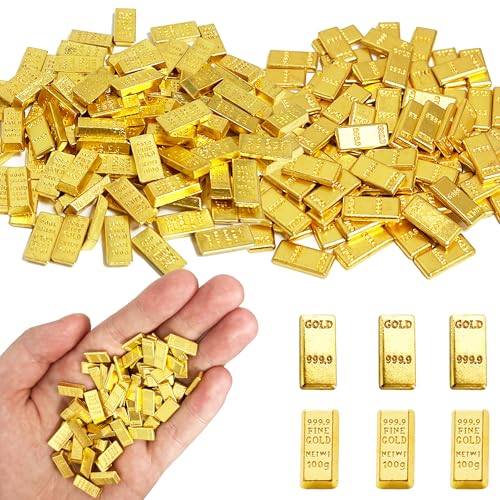 LUFEEMGA 100PCS Dollhouse Tiny Fake Gold Bar & Bricks for