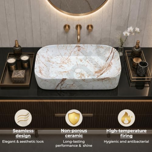 Image of Plantex Tabletop Wash Basin for Bathroom /Designer Ceramic Basin /Rectangle Countertop Wash Basin /Home /Office (22 x 14 x 5 Inch)