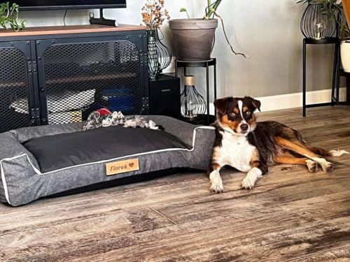 Petsen Personalisierte Hundebett XL - Grosse Große Mittelgroße Hunde - Hundekissen – Hundekörbchen - Hundematte mit Gravieren Namen (Grau, L 100 x B 65 x H 17 cm)