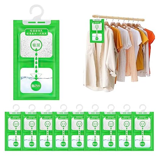 10 Piezas Deshumidificador Armario Ropa,Anti-Mold Deodorizing Moistureproof Desiccant Bag,Absorbentes de humedad para Colgar,Kitchen Bathroom,Alta absorción elimina humedad y malos olores