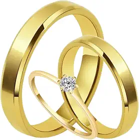 Par de Alianças Casamento Chanfradas 4mm Tungstênio Banhado a Ouro 18k Noivado Casal Aliança Ouro