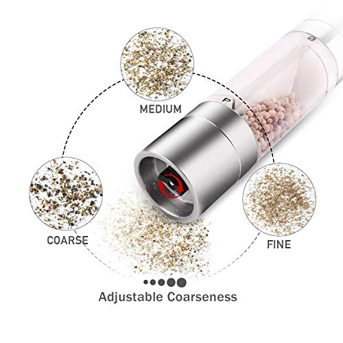 Mixoo Salt And Pepper Grinder - 2 In 1 Manual Stainless Steel Salt Pepper Mill Herb Spice Grinder Shakers Refillable With Adjustable Coarseness Ceramic Rotor And Dual Clear Acrylic Chamber #TOP2