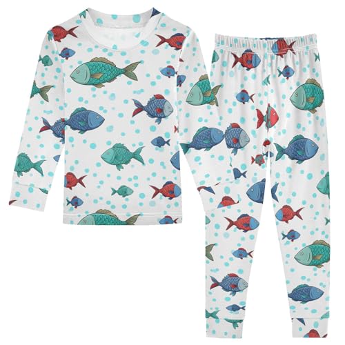 Pajama Sets Long Sleeve Colorful Fish with Dot Soft Comfy Sleepwear 2 Piece PJS 3-8T