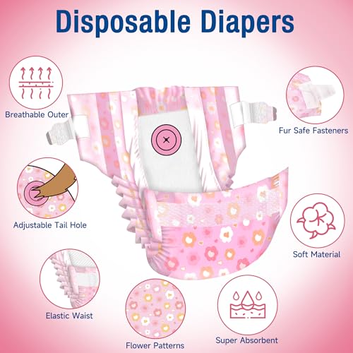 Image of Pet Soft Dog Diapers Female, Disposable Female Dog Diaper, Doggie Diapers for Cat Puppy with Adjustable Foam Tail Hole(Pink,36XS)