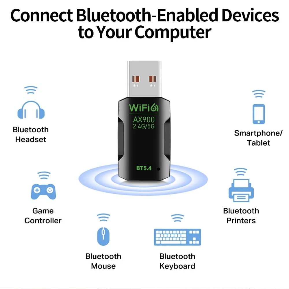 Adapter WiFi 6 900 Mbps, 2 w 1, USB Bluetooth 5.4, karta sieciowa 2,4 G, 5G, bezprzewodowy odbiornik USB, bezpłatny sterownik do komputera