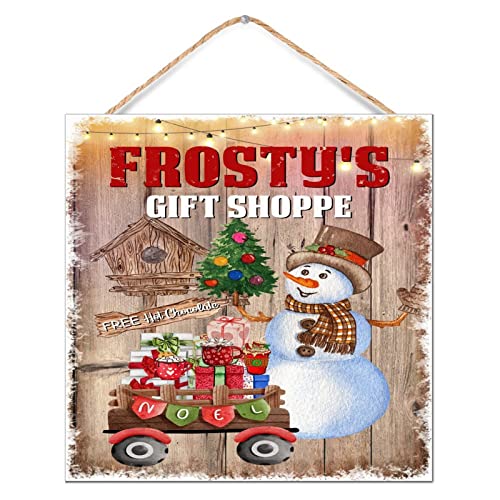 Décoration murale en bois peint bonhomme de neige maison 30cm