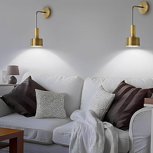 Image of Gold Indoor Wall Sconces Set of 2, Modern Adjustable Height Bedside Wall Lamp, Wall Mounted Lamp, E26 Brass Wall Lights Fixtures for Bedroom Living Room Hallway Corridor Stairs