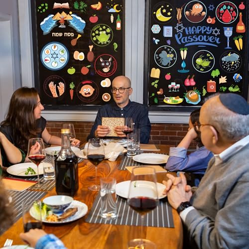 Image of 63 PCS Passover Decorations, 9 Sheets Colorful Passover Window Clings with Seder Plates Stars of David Eggs Red Wine Patterns, Double-Sided Jewish Decor for Pesach Party Supplies Home School