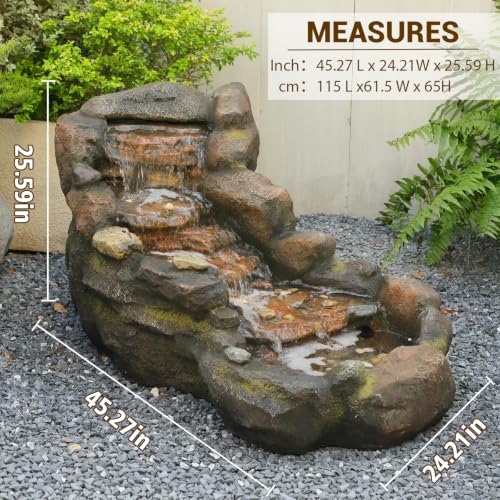 Image of Sunlinua 42 inch L Outdoor Water Fountain with 5Tiers Cascading Realistic Rock Waterfall Fountains with LED Lights Outdoor Water Fountain for Garden Patio Backyard Porch Home Decor