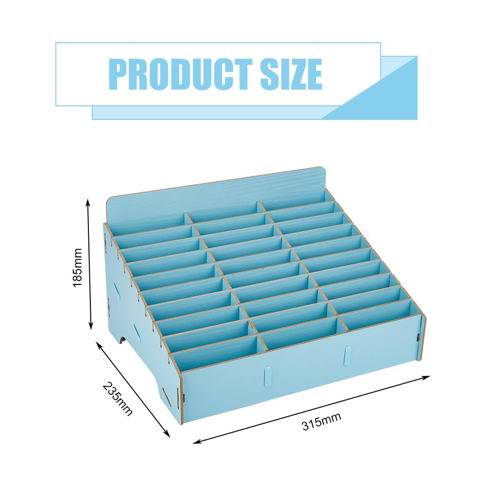DICOSMETIC 1Pcs 30 Grid Wooden Phone Organizer Blue Wooden Storage Box Class Cell Phone Storage Class Cell Phone Box for Office School Classroom 23.5x31.5x18.5cm - Image 2