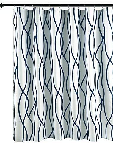 Biscaynebay Extra Long Textured Fabric Shower Curtain 72 Inches Width by 84 Inches Length, Navy Dancing Printed Bathroom Curtains Machine Washable