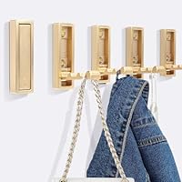5PCS Heavy Duty Gold Folding Coat Hooks - Zinc Alloy Wall Hooks for Coats, Scarves & Bags - Rustproof, Space-Saving Design for Bathroom, Entryway & Closet - Easy Install with Screws (Gold)