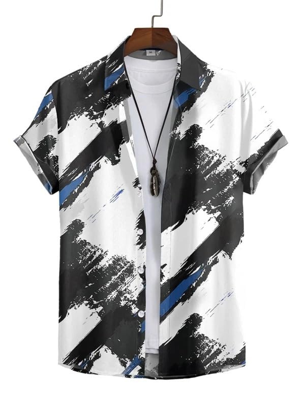 Image of LookMark Casual Cotton Blend Shirt for Men Shirt for Men(Printed Shirt White Splash-XL)