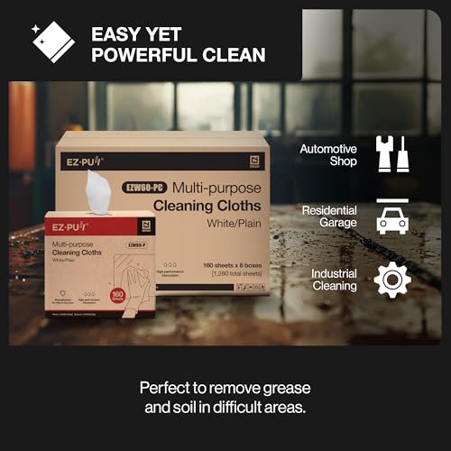 Image of EZbrnd Multi-Purpose Cleaning Cloths Towels, Pop Up Box, White Shop Towels, 160 Sheets x 8 boxes [X60]