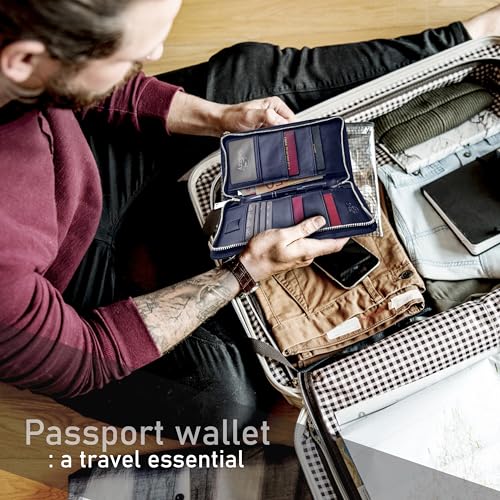 Family 4 Passport Holder - Travel Wallet RFID Blocking, Document Organizer, Essentials Plane Accessory Cover for Women Men (Blue)4