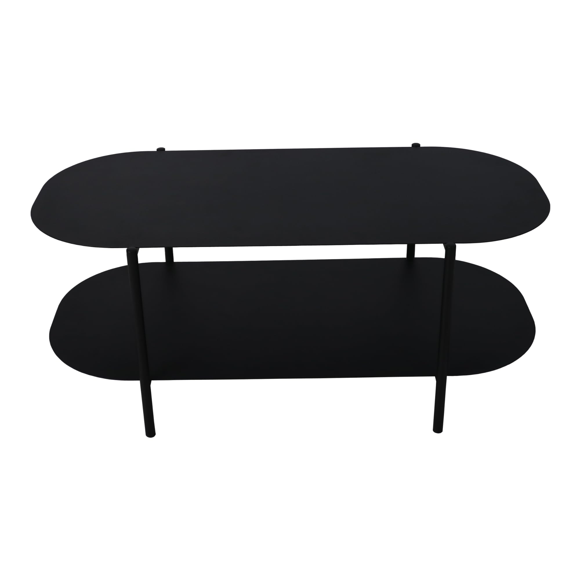 [en.casa] Mesa de Centro Ovalada Mesa Baja con 1 Estante Mesa de Café para Salón Sala de Espera Despacho Estilo Industrial Acero 112 x 62 x 41 cm - Negro Mate