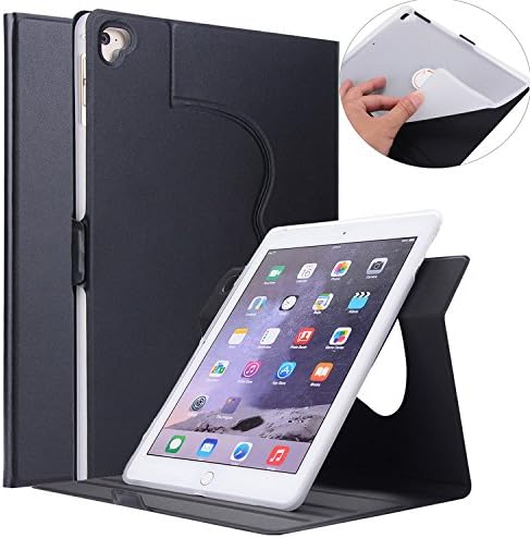 New iPad 2017 Case - AiSMei 9.7-Inch Slim Lightweight Smart Cover Rotating Leather Case with Flexible TPU Back Cover for Apple New iPad 2017, iPad Pro 9.7, iPad Air 2, iPad Air - Black