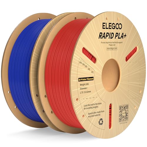 Image of ELEGOO Rapid PLA Plus Filament 1.75mm Blue & Red 2KG, PLA+ 3D Printer Filament for 600 mm /s High Speed Printing, Dimensional Accuracy + /- 0.02 mm, 2 Pack 1kg Cardboard Spool(2.2lbs)