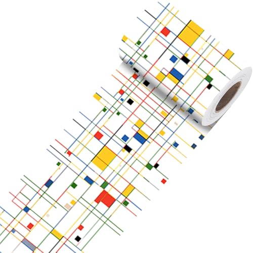 Image of Nuxovilar Colorful Geometric Line Peel Stick Border PVC 3.94x16.4'