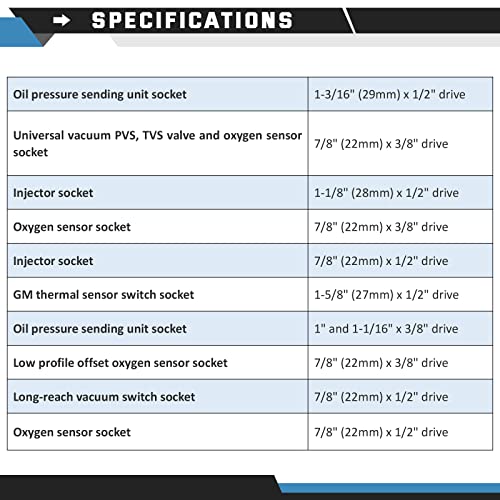 Atpeam Oxygen Sensor Socket Set 10 Piece O2 Sensor Socket Set Oxygen Sensor Removal Tool Sensor Oil Pressure Sending Unit Socket Set 1/2In And 3/8In Sq Drive Oil Pressure Sensor Socket #TOP2