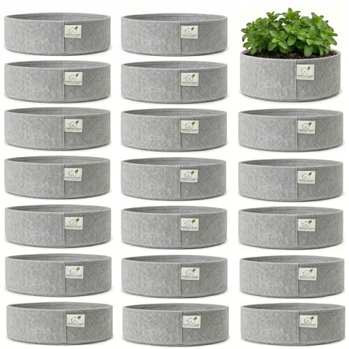 Image of 400 GSM Geo Fabric Round Grow Bags 18x9 Inch, Grey Planting Bags for Terrace and Kitchen Gardening Pack of 20