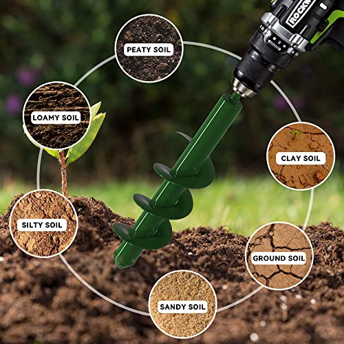 Jemosh Extended Length Garden Auger Drill Bit For Planting, 1.88X15.74", 3.85X15.74" Post Hole Digger, Bulb Planter Tool, Easy Garden Planting Auger For Cordless Drill For 3/8” Hex Drive Dril #TOP4