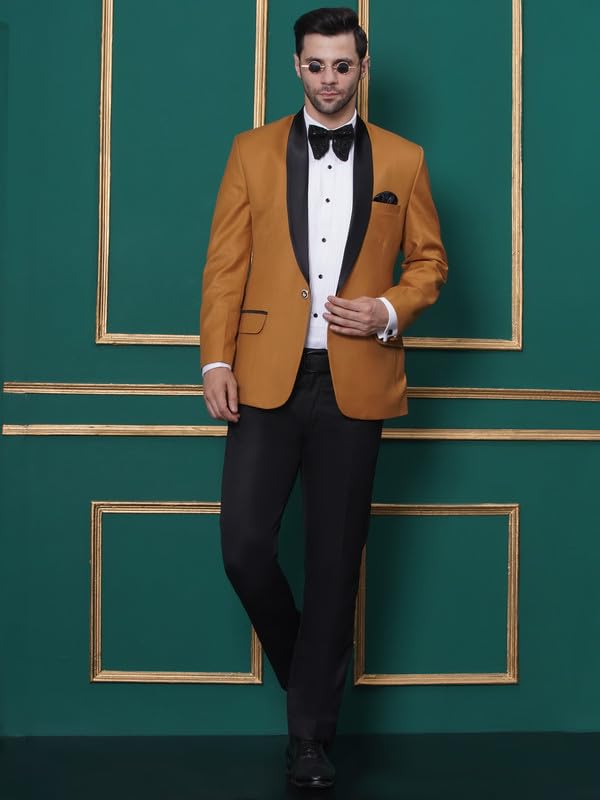Image of FAVOROSKI Tuxedo Blazer for Men with 2 Pockets | Rayon Slim Fit Blazers | Ethnic Wear Tuxedos | One Button Solid Tuxedo Blazers in Shawl Collar | Blazer for Wedding, Festive, Formal