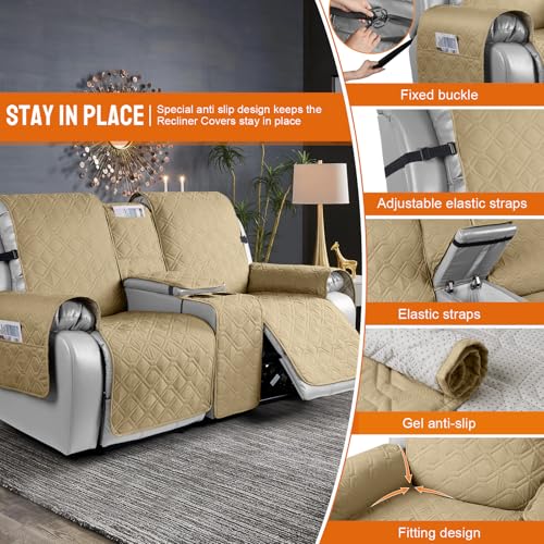 Image of VANSOFY Loveseat Recliner Cover with Console 100% Waterproof Sofa Slipcovers Non-Slip Reclining Couch Cover Split Sofa Covers Furniture Protector for Pets, Dogs(Sand)