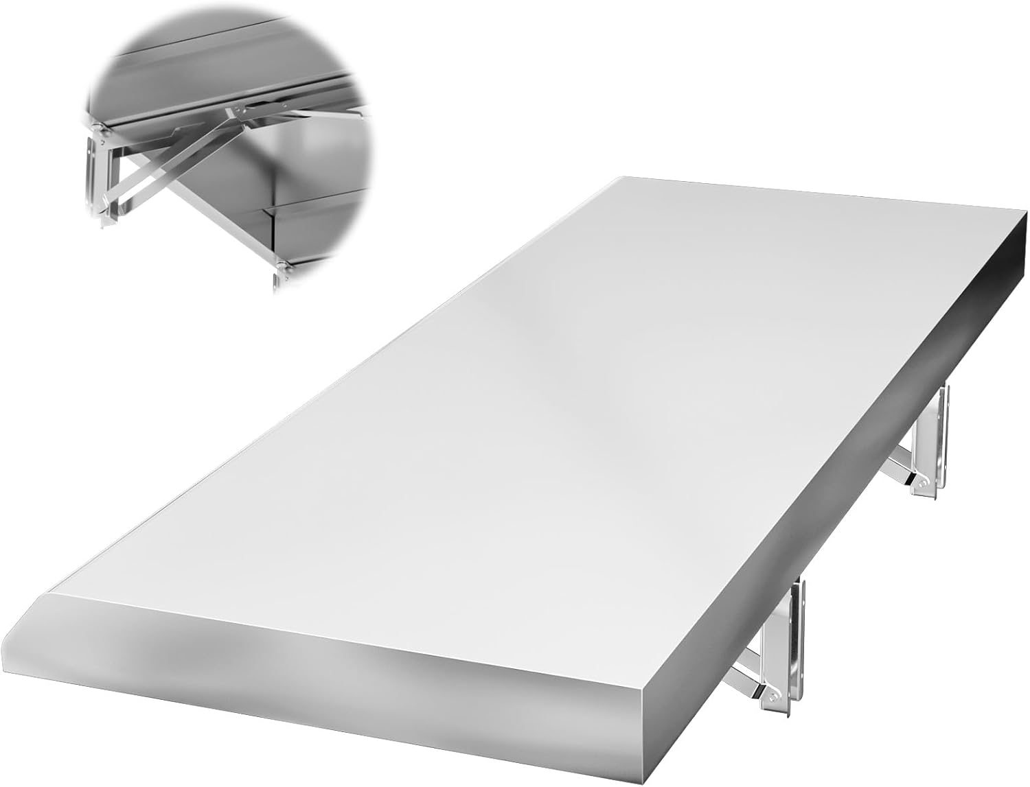 Stainless Steel Fold Down Shelf 24" x 12" for Food Truck, Wall-Mounted Folding Prep Shelf for Concession Trailer, Serving Window & Kitchen Prep