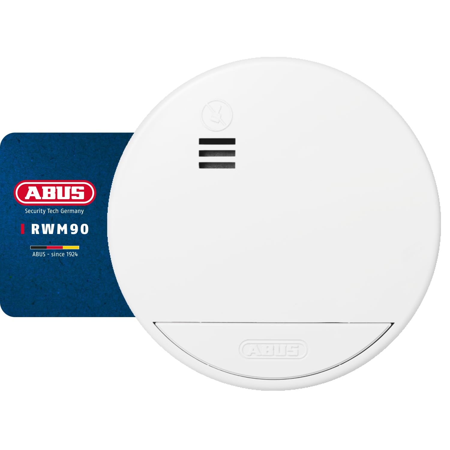 ABUS smoke detector RWM90, with replaceable 5-year battery, DIN EN14604, suitable for living areas, 85 dB alarm volume, white [Energy Class B]
