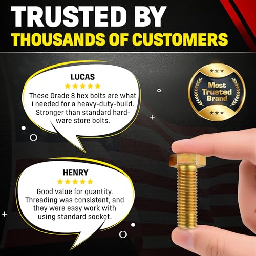 Image of Chenango Supply 5 /8-11 x 2 Grade 8 Hex Head Cap Screws | Alloy Steel Hex Bolts, 150,000 PSI Tensile Strength, Yellow Zinc Chromate Finish, USS Coarse Thread Fasteners (10 Pack)