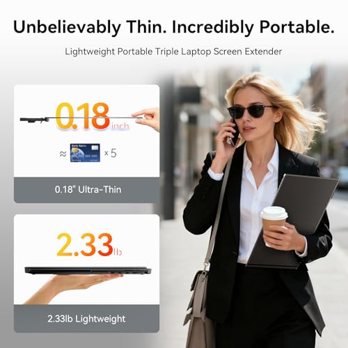 Image of BOSII Laptop Screen Extender One Cable - Triple 14 inch Ultra Thin IPS FHD 1080P Portable Monitor for 13.3 inch-17 inch Laptops Compatible with Windows Mac Travel Work