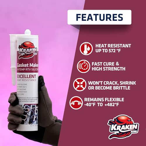 Image of Kraken Bond Red RTV Silicone Gasket Maker - (12x10.1 fl.oz) High Temp Silicone Sealant for Automotive, Heat Resistant Up to 600F, Oil Resistant Automotive Silicone Sealant, 12 Pack