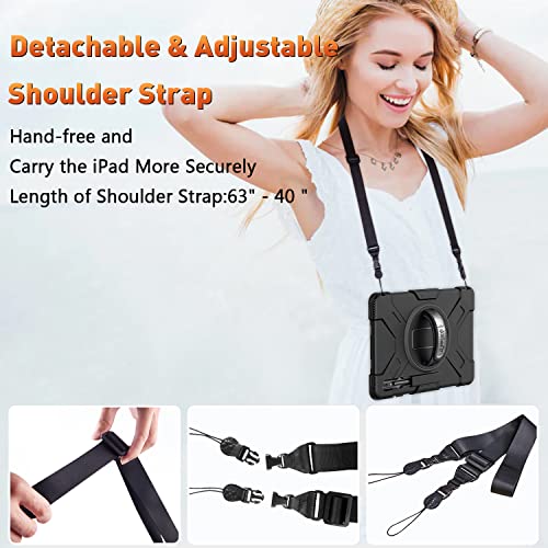 Supfives Case For Galaxy Tab S8 Ultra 2022 : Military Grade Heavy Duty Silicone Protective Cover For Tablet S8 Ultra 14.6 Inch W/S-Pen Holder + Rotating Stand + Handle + Shoulder Strap - Black #TOP6