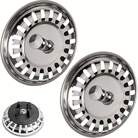 Sink Strainer Basket, 2 Pieces, Ø 80 mm, Compatible with IKEA Siphon ATLANT and DOMSJÖ, Strainer Basket with Improved Rubber Seal, Ideal Spare Part for Atlant Sink Unit and Domsjö Sink Unit Cover