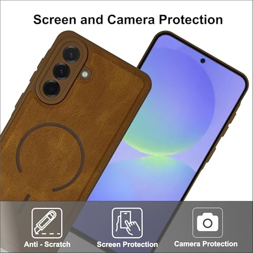 Image of SBMS Back Cover for Samsung Galaxy A57 5G | Ultra Slim Soft Rubberised Hard Case | Oil Feel Soft Leather Back | Mag-Safe Design (Mag-Safe Not Support) | Camera Protection Case for Sam A57 5G (Brown)