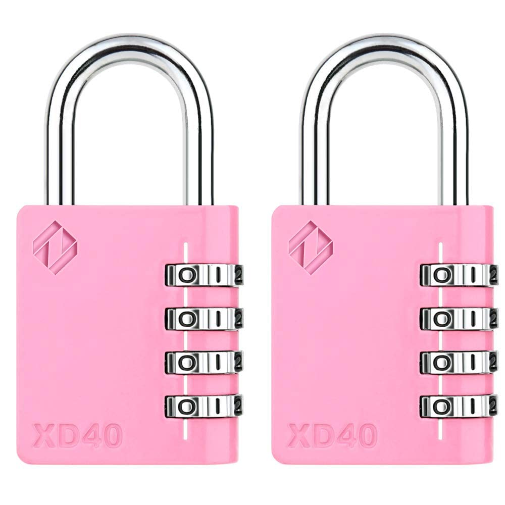[ZARKER XD40] Heavy Duty Outdoor 4-Digit Combination Padlock for Locker, Gym, gate, shed, Tool Box, Door, Cabinet and Garage with Code - Pink 2packs
