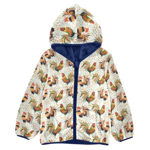 Rural Colorful Roosters Girls Fleece Jacket Girls Fall Jacket Girls Zip Up Hoodie Girls Sherpa Jacket 2-10T