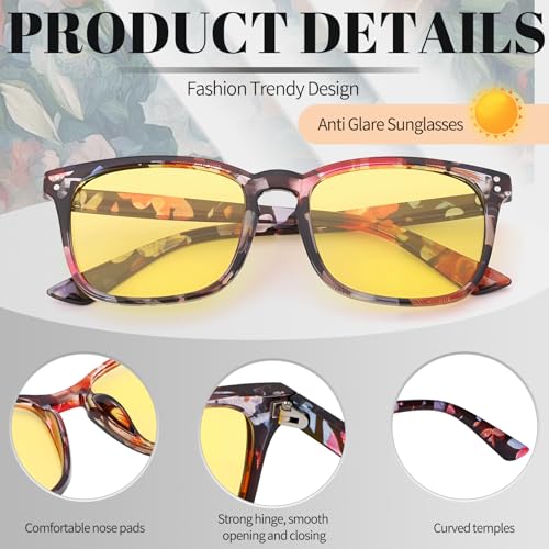 Image of Polarized Sunglasses for Women Men Night Vision Glasses Anti Glare | Yellow Anti Glare UV400 Lens, Lightweight Square Frame, for Day Night Use, Driving, Fishing, Cycling, Traveling