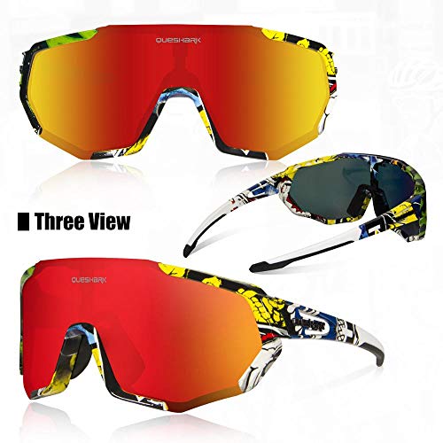Image of Queshark Cycling Glasses, Sports Sunglasses for Men Women, 1 Polarized 2 HD Lens, Polarized Sunglasses for Cycling Running