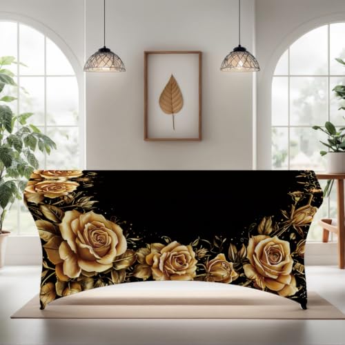 Highdi Mantel Elástico de Spandex para Mesa Rectangular de 122/183/244cm - Funda Ajustable Sin Arrugas, Ideal para Bodas, Fiestas de Cumpleaños y Catering (Rosa Dorada,6FT)