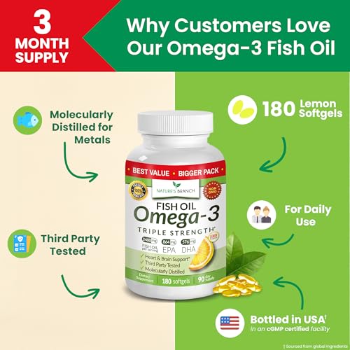 Image of Triple Strength Omega 3 Fish Oil for Heart Health, Brain & Eyes - Burpless