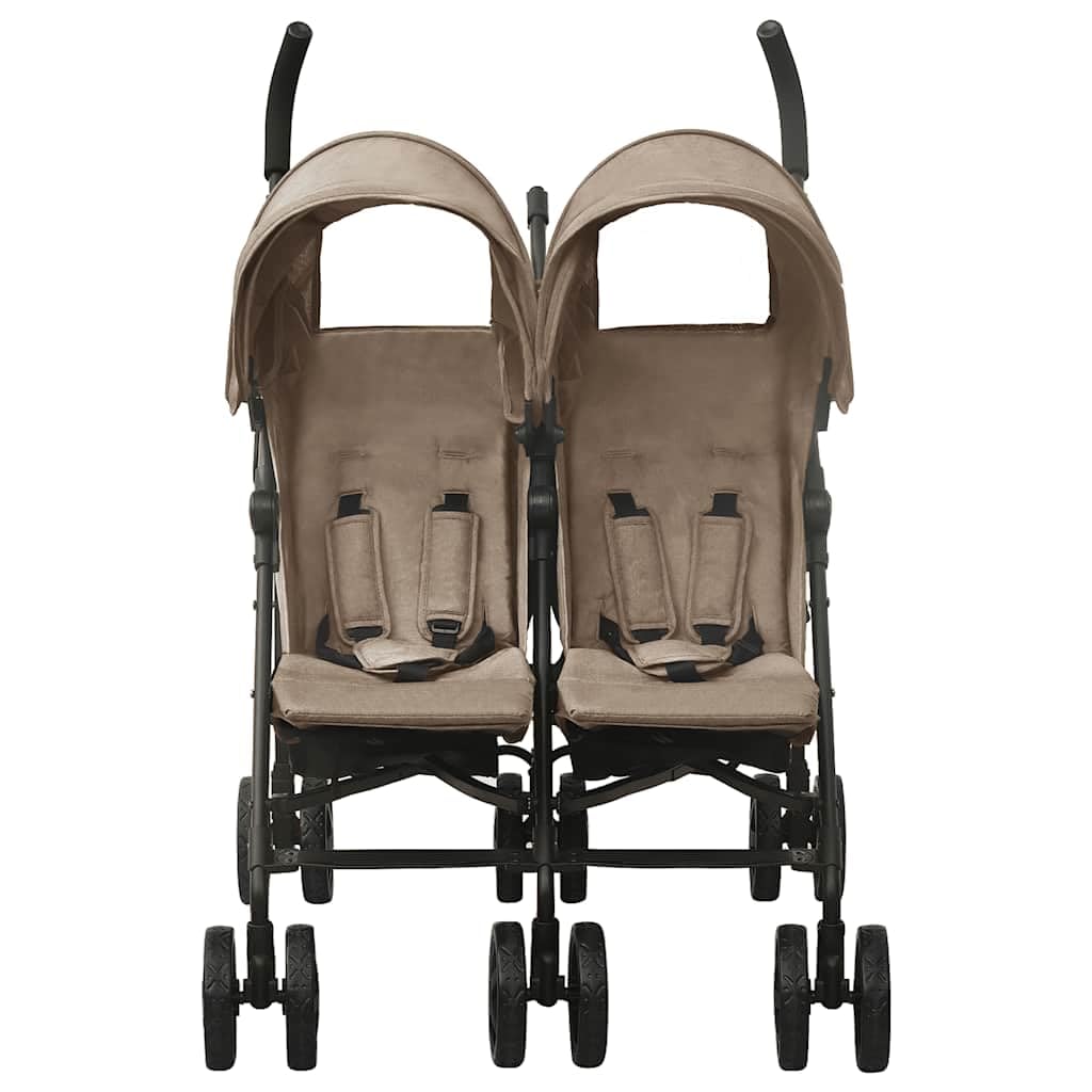 vidaXL Carrito para Gemelos Cochecito Sillita Gemelar Silla de Paseo Canasta Niños Reposapiés Ajustable Dosel Plegable de Acero Gris Taupe