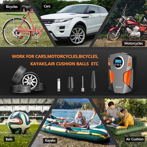 Image of Air Compressor Tire Inflator Portable 12V DC Digital Electric Car Air Pump 150 PSI, Preset Tire Pressure Auto Shutoff for Sedan SUV Tyres, Bicycles, Other Inflatables Orange