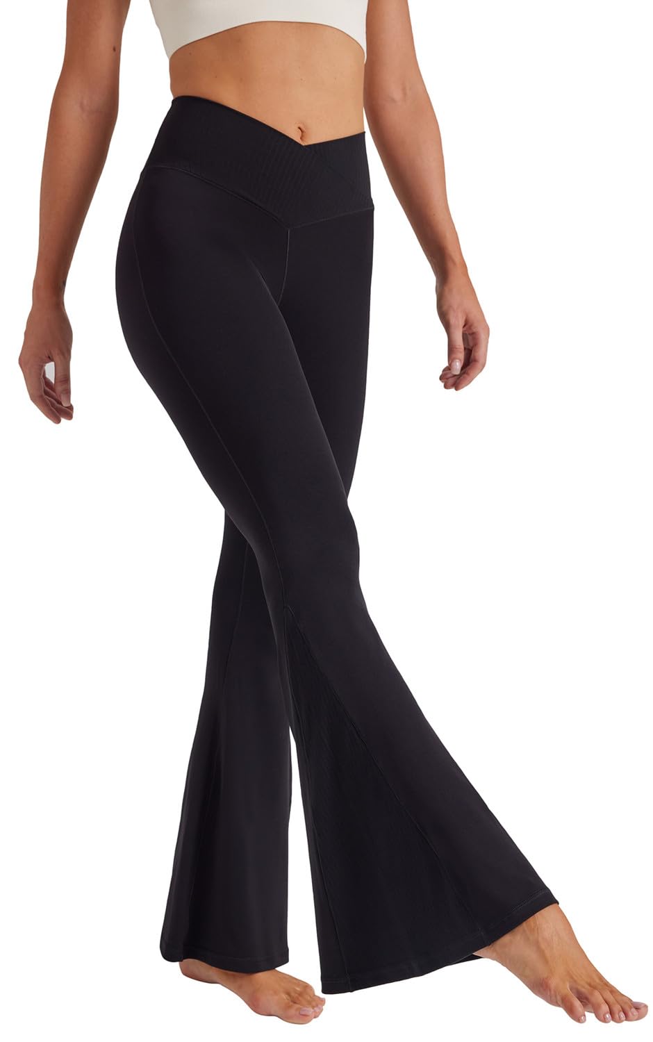 TOPYOGAS Women's High Waisted Super Flare Leggings Crossover Wide Leg Yoga Pants with Tummy Control Bootcut Yoga Leggings Black