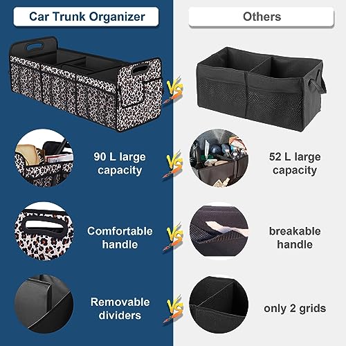 Image of Femuar Collapsible Trunk Organizer - 90L Large Capacity with 15 Pockets, Waterproof for SUV /Car /Jeep /Sedan, Extra Large Leopard Print