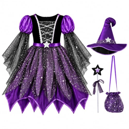 4 Piece Halloween Witch Dresses Set for Kids Girls Cute Dress Up Outfit - image 4