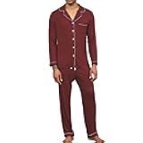 Pajamas for Men Cotton 2 Pieces Nightwear Turn-Down Collar Long Sleeve and Pants Sleepwear Button Pj Lounge Set
